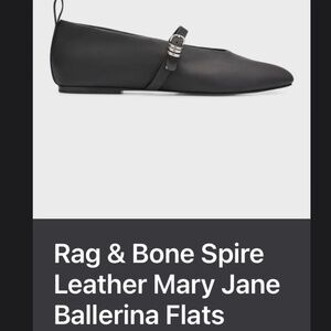 Rag and Bone Spire Black Leather Mary Jane Ballerina Flats. Size 37